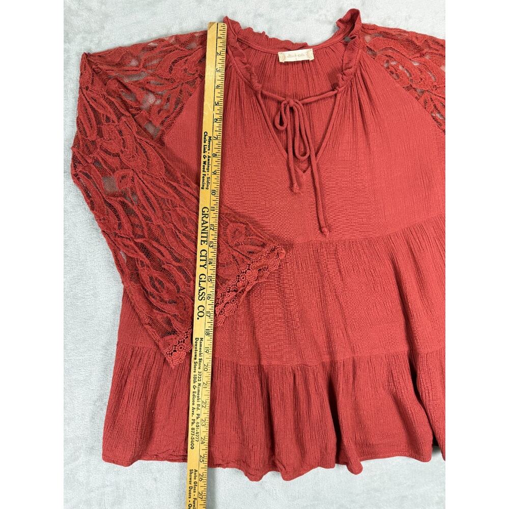 Altar'd State Large Rust Boho Peasant Top Lace Bell Sleeves Babydoll Fairy - Picture 5 of 6